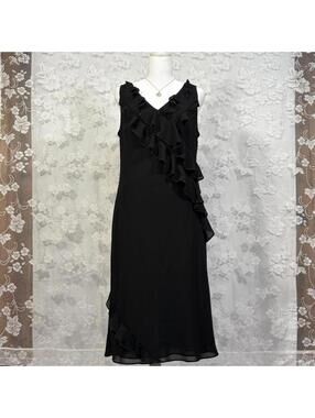 AMANDA SMITH Ruffle Beaded Midi Dress Black
